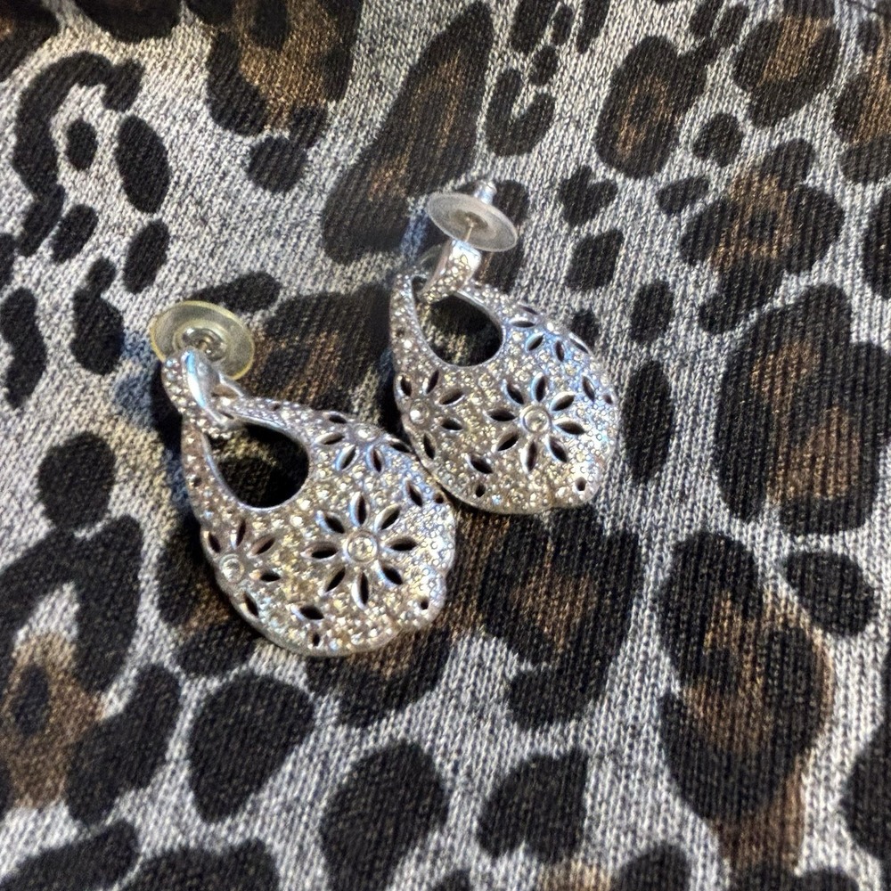 Brighton Women's Silver Tone Earrings With Crystal‎ CZ Accents Post Back Pierced